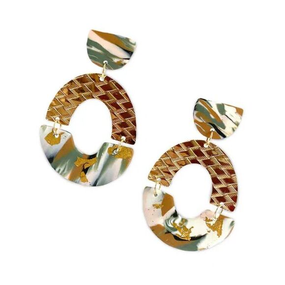 Mermaid Scales Green Marbled Gold Mixed-Media Drop Earrings - Picture 3 of 6